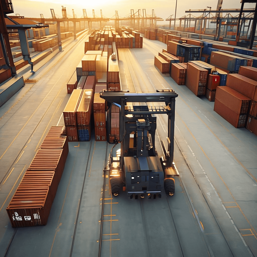 Container handler lifting a box at terminal