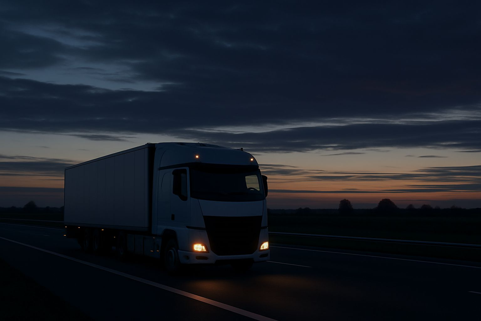 Trucks on highway at dusk